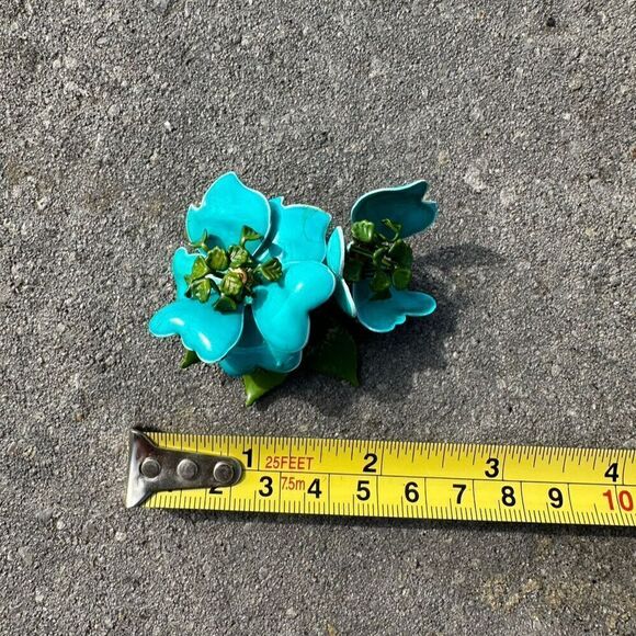 Vintage Enamel Flower Brooch Pin Turquoise Multicolor Retro Unisex Adjustable - Picture 6 of 9